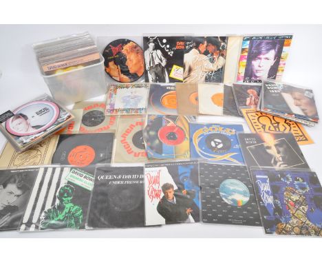 A collection of vintage retro vinyl 7" single records by David Bowie to include; Life On Mars, Ziggy Stardust, Ashes To Ashes