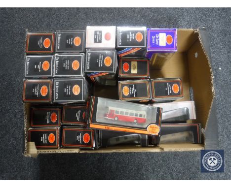 A box containing twenty-two boxed exclusive first editions of die cast buses