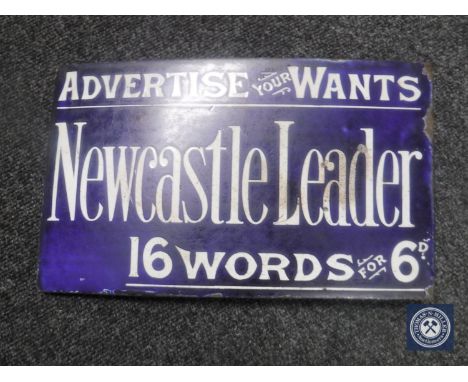 An early 20th century double sided enamel sign "Newcastle Leader" 