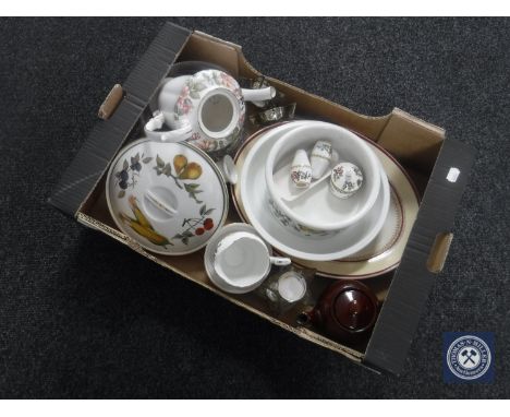 A box of miscellaneous china and glass - Paragon china, Coalport, Royal Worcester, Portmeirion etc 