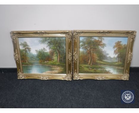 Two gilt framed oils, woodland scenes, by R Danford 