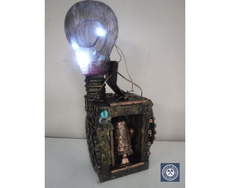 A steam punk style battery operated lamp