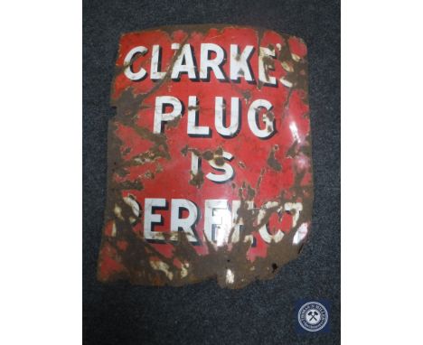 An early 20th century enamel advertising sign, Clarke's Plug is Perfect 