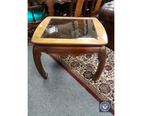 A 20th century Chinese glass topped lamp table, width 71 cm