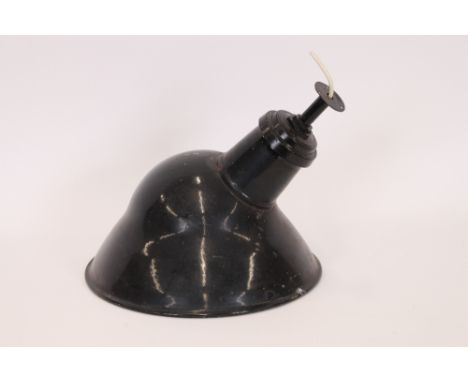 Three black and white enamel light fittings, 36cm dia. 