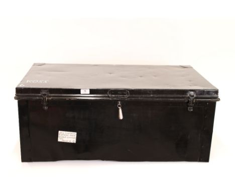 A metal travelling trunk, 89cm wide x 52cm deep x 36cm high