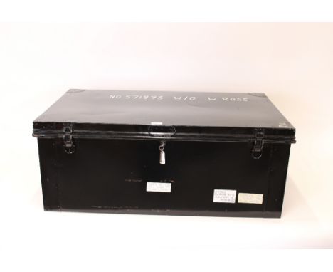 A metal travelling trunk, 91cm wide x 54cm deep x 36cm high