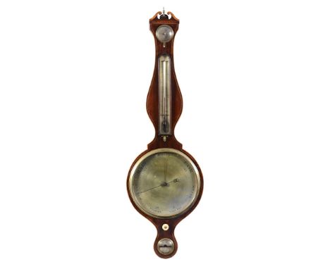 Ω A George III mahogany mercury wheel barometer Charles Pitsalla and Company, London, circa 1805 With open swan neck pediment