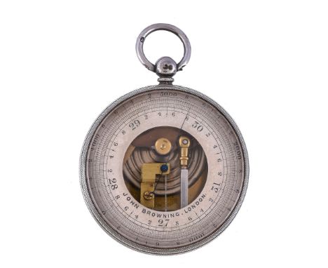  A Victorian silver cased aneroid pocket barometer with altimeter scale  John Browning, London, 1871  The 1.75 inch open-cent