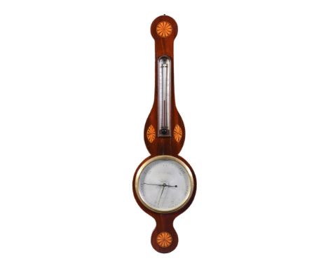  A Regency inlaid mahogany mercury wheel barometer Francis Molton, Norwich, circa 1825  With chevron-edged rounded top inset 