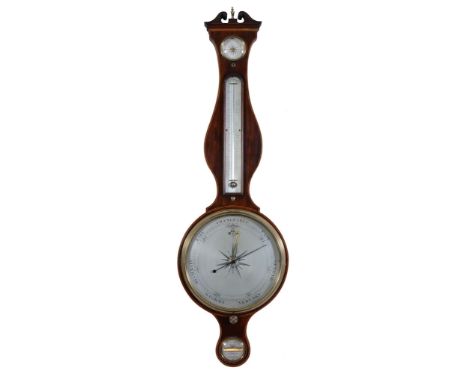  A fine George III inlaid mahogany mercury wheel barometer James Gatty, London, circa 1800  With wide swan-neck pediment inco