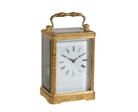  A French engraved gilt brass carriage clock with duplex escapement Silvani, Paris, mid 19th century  The eight-day two train