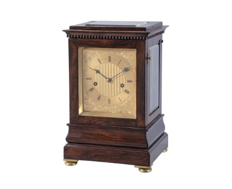 Ω An Victorian small rosewood four-glass mantel clock with push-button hour repeat Stockall, London, circa 1865 The five pill