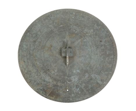  A fine Scottish patinated brass garden sundial plate with equation of time Adie and Son for retail by W.D. Young and Company