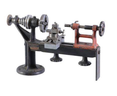  An American watchmakers lathe  Goodell-Pratt, Greenfield MA, early 20th century   The 7.75 inch channelled cast iron bed wit