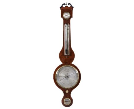  A Regency mahogany mercury wheel barometer Joseph Lafrancho, Ludlow, early 19th century  With open swan neck pediment and si