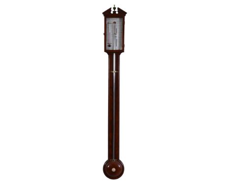 Ω A George III mahogany mercury stick barometer Cately and Company, London, early 19th century With open triangular pediment 