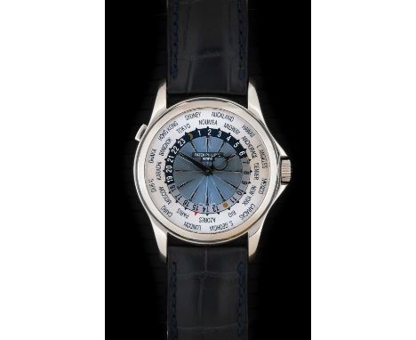 A Fine and Rare Platinum World Time Automatic Wristwatch, signed Patek Philippe, Geneve, model: World Time, ref: 5130P-001, c