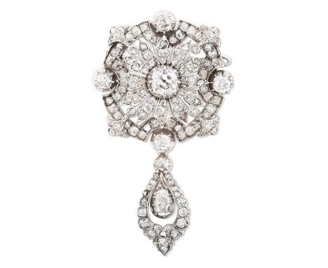 the central old cut diamond within a radiating border of old cut diamonds, to a similarly set openwork surround with larger d