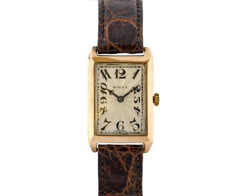 An Art Deco 9 Carat Gold Rectangular Shaped Wristwatch, signed Rolex, 1924, manual wound Rolex Prima lever movement, timed to