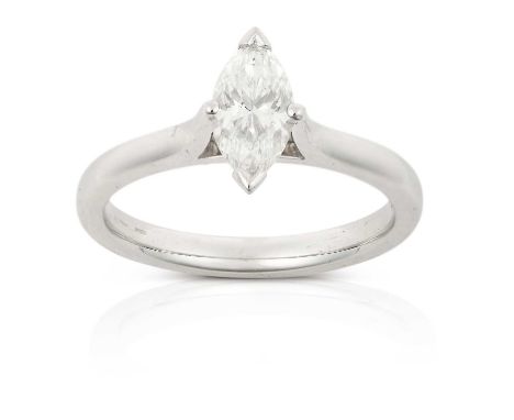 the marquise cut diamond in a claw setting, to a tapered shoulder plain polished shank, estimated diamond weight 0.75 carat a