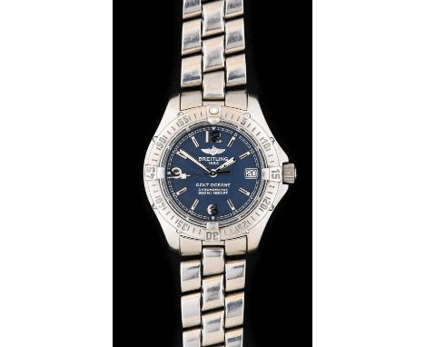 A Lady's Stainless Steel Calendar Centre Seconds Wristwatch, signed Breitling, 500m/1650ft, model: Colt Oceane, Chronometre, 