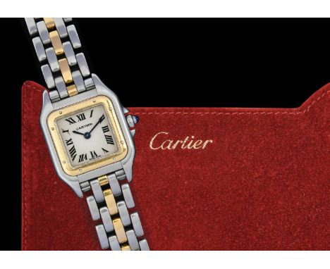 A Lady's Steel and Gold Wristwatch, signed Cartier, model: Panthere, ref: 1120, circa 1995, quartz movement, silvered dial wi