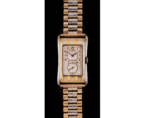 A Fine and Rare Art Deco 18 Carat Yellow and White Gold Tiger Stripe Flared Wristwatch with a "Golden Age of Hollywood Connec