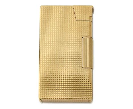 oblong and with overall engine-turned decoration, the hinged cover opens to reveal the mechanism57mm high, gross weight 1oz 1