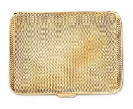 oblong and with engine-turned decoration85mm wide, gross weight 1oz 17dwt, 59grFully marked inside base and further part mark
