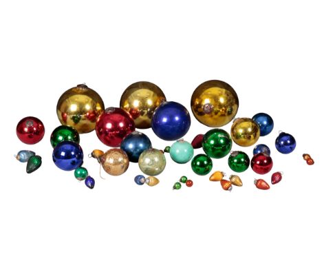 A LARGE COLLECTION OF DECORATIVE BAUBLES AND 'WITCHES BALLS' the largest is approximately 28cm diameter (a lot)Provenance: Th