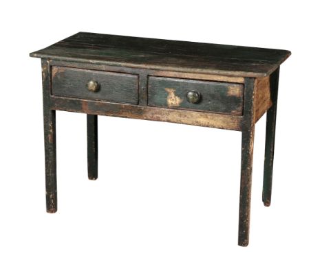 A GREEN-PAINTED SIDE TABLE 19th century, with two frieze drawers, 73cm high x 102cm wide x 51cm deepProvenance: The Richard P