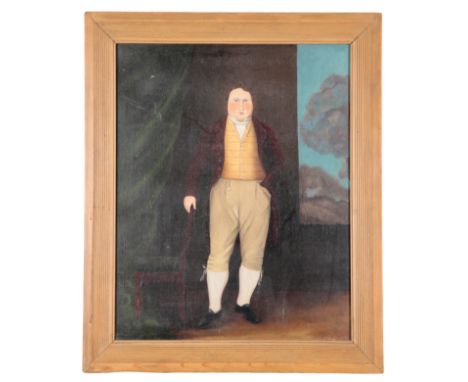20TH CENTURY IN THE 18TH CENTURY STYLE, PORTRAIT OF A COUNTRY SQUIRE oil painting, 77cm x 61cm, in reeded wooden frameProvena