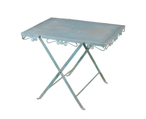 A BLUE-PAINTED CAST-IRON FOLDING TABLE early 20th century, 63cm high x 77cm wide x 62cm deepProvenance: The Richard Pratley C