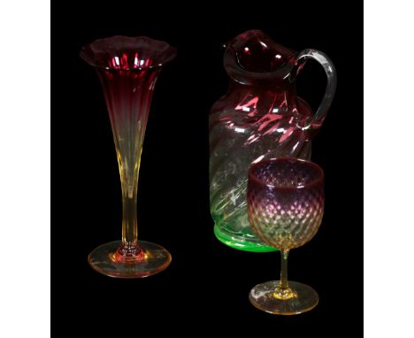 A MOUNT WASHINGTON GLASS CO. WINE GLASS early 20th Century, with variegated yellow/purple lozenge bowl, 11cm high; together w