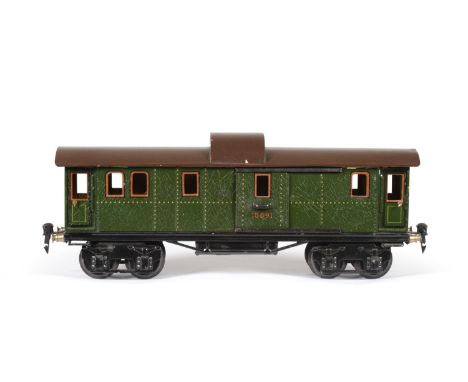 Marklin Gauge I 18891 Baggage Car in olive green with lifting observation roof and fitted with internal electric lamp 12'', 3