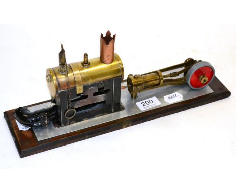 Stationary Steam Engine with horizontal boiler connected to a single brass cylinder engine 12'', 30cm long (F-G, some replace