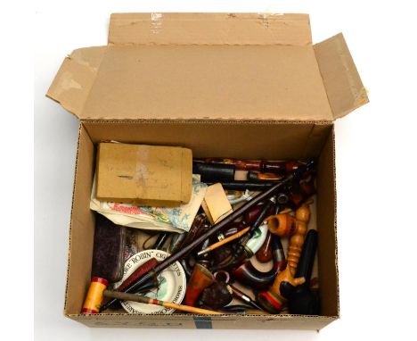 A Collection of Mixed Smoking Pipes and Memorabilia, including Bavarian porcelain pipes, figural and other briar pipes, ten c