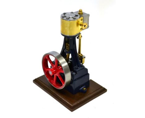 Stuart No.10 Vertical Engine in blue on wooden base 7'', 18cm high (E)