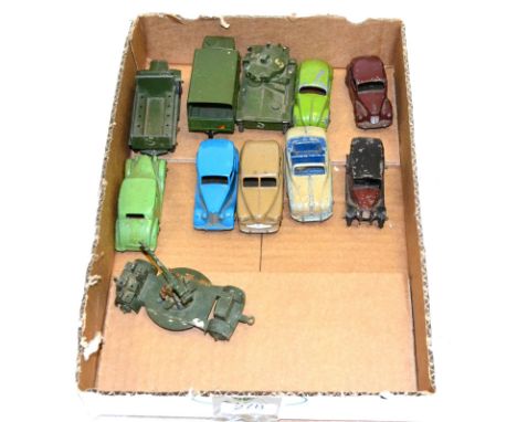 Dinky Military And Other Models including Medium tank, Army wagon, 6-wheel Lorry and AA Gun; Riley, Triumph, Standard, Austin