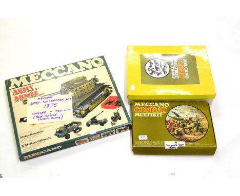 Meccano Army Construction Set Makes 10 Models (E-G box G) Combat Multikit (G box G) and other Combat parts and a Combat Book 