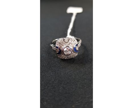 SILVER ART DECO STYLE SOLITAIRE CLUSTER RING