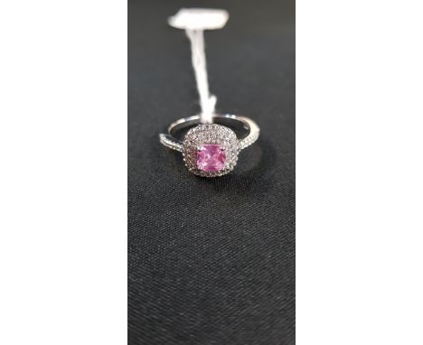 SILVER PINK TOPAZ &amp; CZ RING