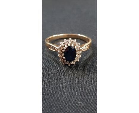 ANTIQUE 9CT GOLD SAPPHIRE AND DIAMOND RING