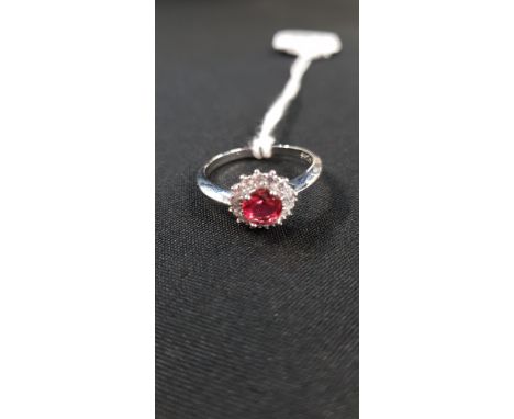 SILVER SYNTHETIC RUBY &amp; CZ RING