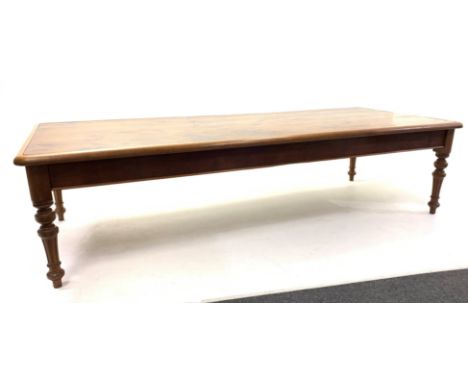 Large Victorian country mahogany dining/boardroom  table, rectangular top with inset panel, raised on turned tapering fluted 