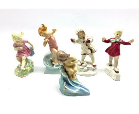 Five Royal Worcester figures, 'January', 'March', 'July', 'August' and 'December', all modelled by F. G. Doughty Condition Re