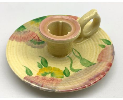 Clarice Cliff Viscaria pattern chamber candlestick with loop handle D14cm Condition Report & Further Details Click here for f