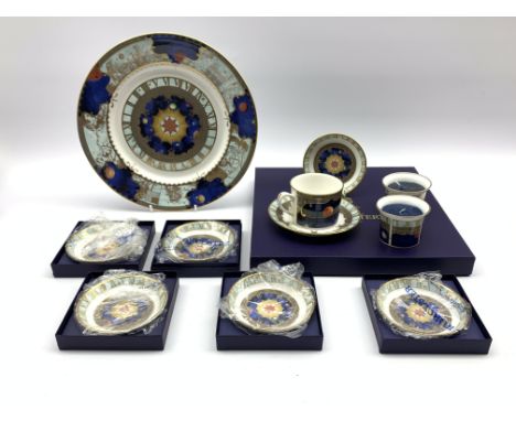 Collection of Royal Worcester Millennium pieces including pair of plates D31cm, six coasters, coffee cup and saucer, tea cup 