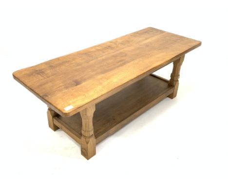 Richard 'Doug' Collinson Yorkshire oak coffee table, with rectangular adzed top raised on octagonal supports united by under 